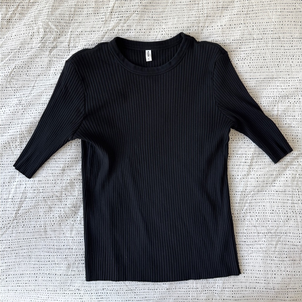 KOTN Black Ribbed Short Sleeve Tee